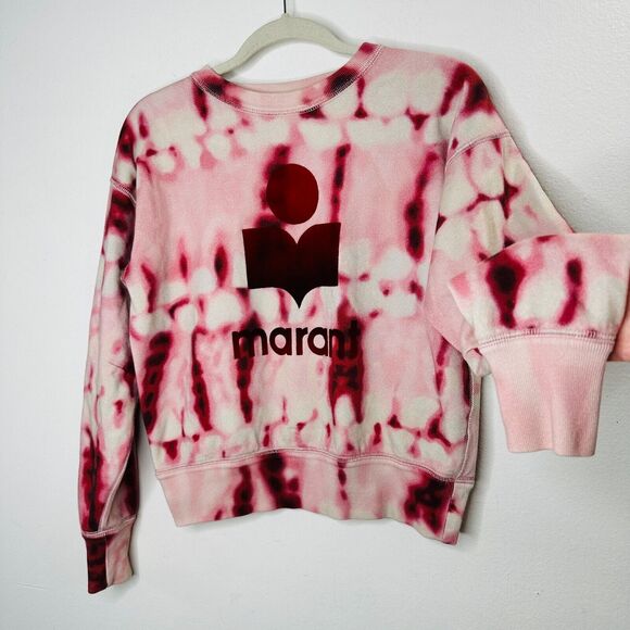 Isabel Etoile Marant Red Pink Tie Dye Velour Graphic Logo Long Sleeve Sweatshirt - Picture 5 of 13